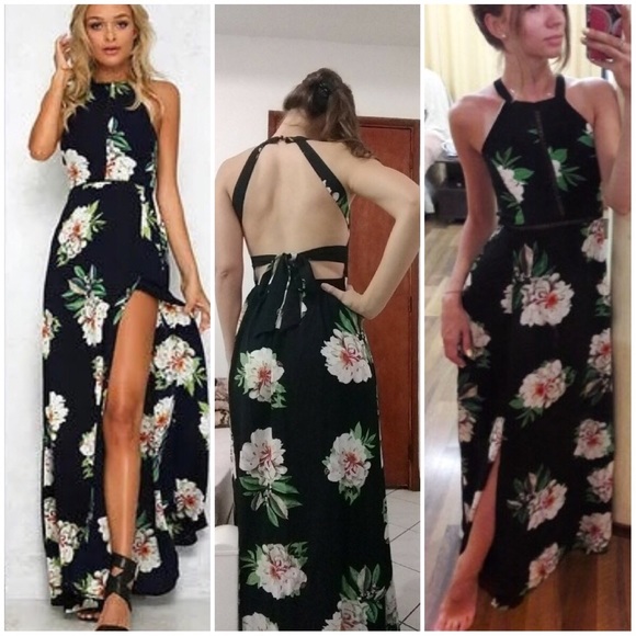 Maxi Floral summer black dress - Picture 1 of 5